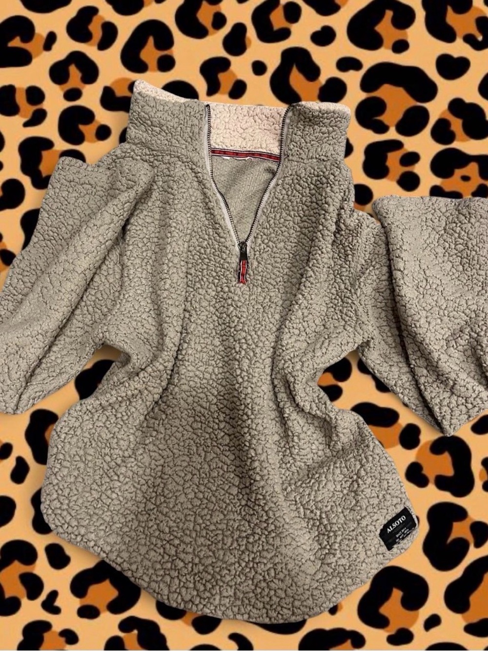 Cozy Taupe Sherpa Quarter-Zip Pullover Hoodie